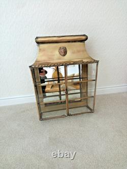 Antique Original French Brass Wall Display Cabinet Mirror Back Lions Head Rare