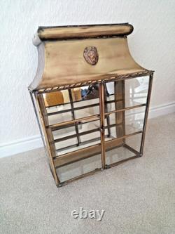 Antique Original French Brass Wall Display Cabinet Mirror Back Lions Head Rare