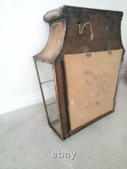 Antique Original French Brass Wall Display Cabinet Mirror Back Lions Head Rare