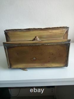 Antique Original French Brass Wall Display Cabinet Mirror Back Lions Head Rare