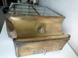 Antique Original French Brass Wall Display Cabinet Mirror Back Lions Head Rare