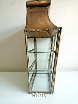 Antique Original French Brass Wall Display Cabinet Mirror Back Lions Head Rare
