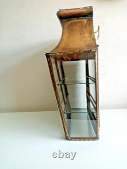 Antique Original French Brass Wall Display Cabinet Mirror Back Lions Head Rare