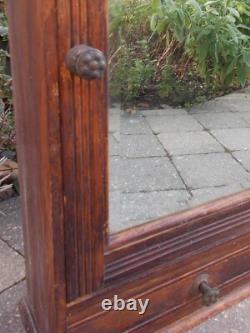 Antique Ornate Wooden Kitchen Apothecary Wall Cabinet Wood Beveled Glass Mirror