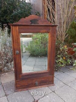 Antique Ornate Wooden Kitchen Apothecary Wall Cabinet Wood Beveled Glass Mirror