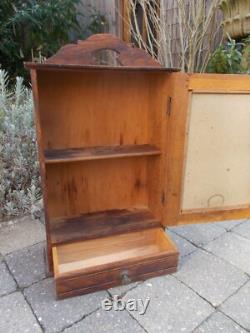 Antique Ornate Wooden Kitchen Apothecary Wall Cabinet Wood Beveled Glass Mirror