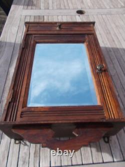 Antique Ornate Wooden Kitchen Apothecary Wall Cabinet Wood Beveled Glass Mirror