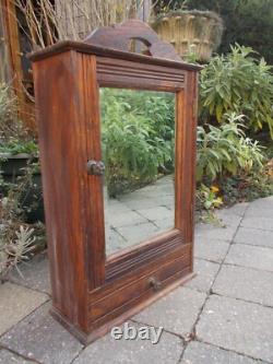 Antique Ornate Wooden Kitchen Apothecary Wall Cabinet Wood Beveled Glass Mirror