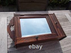 Antique Ornate Wooden Kitchen Apothecary Wall Cabinet Wood Beveled Glass Mirror