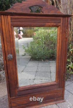 Antique Ornate Wooden Kitchen Apothecary Wall Cabinet Wood Beveled Glass Mirror