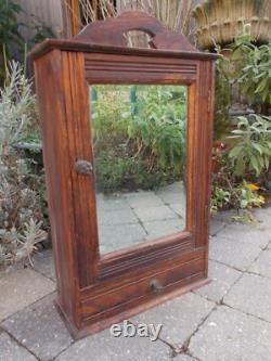 Antique Ornate Wooden Kitchen Apothecary Wall Cabinet Wood Beveled Glass Mirror