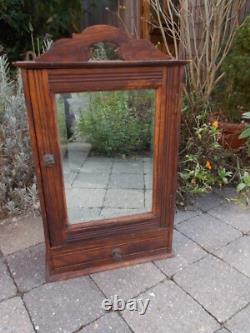 Antique Ornate Wooden Kitchen Apothecary Wall Cabinet Wood Beveled Glass Mirror