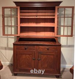 Antique PA Dutch Pine 12-Pane Grain Painted 2-Piece Flatback Cupboard, Ca. 1860s