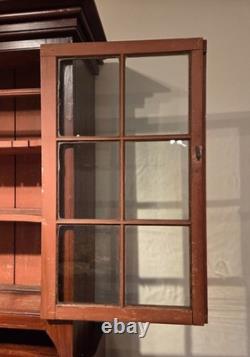 Antique PA Dutch Pine 12-Pane Grain Painted 2-Piece Flatback Cupboard, Ca. 1860s