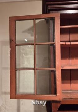 Antique PA Dutch Pine 12-Pane Grain Painted 2-Piece Flatback Cupboard, Ca. 1860s