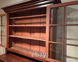 Antique PA Dutch Pine 12-Pane Grain Painted 2-Piece Flatback Cupboard, Ca. 1860s