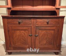 Antique PA Dutch Pine 12-Pane Grain Painted 2-Piece Flatback Cupboard, Ca. 1860s