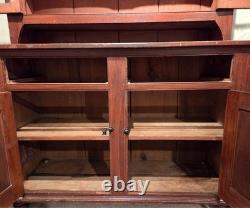 Antique PA Dutch Pine 12-Pane Grain Painted 2-Piece Flatback Cupboard, Ca. 1860s