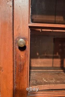 Antique PA Dutch Pine 12-Pane Grain Painted 2-Piece Flatback Cupboard, Ca. 1860s