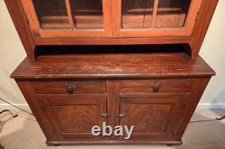 Antique PA Dutch Pine 12-Pane Grain Painted 2-Piece Flatback Cupboard, Ca. 1860s