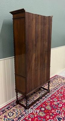 Antique PAIR English Jacobean Bookcases Bookshelves Cabinets Leaded Glass Oak