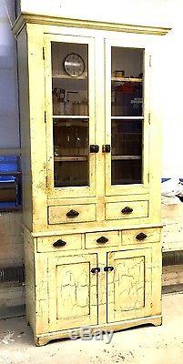 Antique Primitive Jelly Cabinet Bead, Antique Jelly Cabinet With Glass Doors