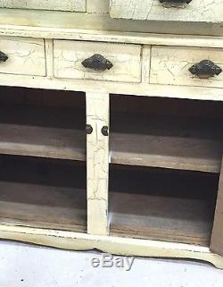 Antique PRIMITIVE Jelly Cabinet Bead Board & Glass Kitchen Wood FARM HOUSE