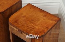 Antique Pair Art Deco Burr Walnut Bedside Cupboards Cabinets Chests Night Stands