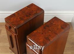 Antique Pair Two 2 Art Deco Burr Walnut Bedside Chest Table Night Stand (c. 1930)