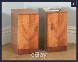 Antique Pair of Art Deco Mahogany Bedside Cupboards Cabinets Nightstands Tables