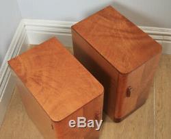 Antique Pair of Art Deco Mahogany Bedside Cupboards Cabinets Nightstands Tables