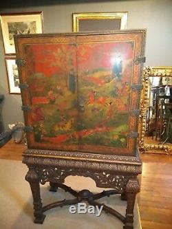 Antique Persian Motif Chinoiserie Chest on Frame Cabinet English