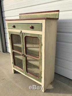 Antique Pie Safe Cabinet Accent Table Vintage Storage Wood Farmhouse Primitive