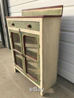 Antique Pie Safe Cabinet Accent Table Vintage Storage Wood Farmhouse Primitive