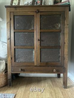 Antique Pie Safe with Punched Copper Doors and Locks 1800s Vintage