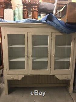 Antique Pine Kitchen Glass Cabinet Cupboard Hutch 2 Pc