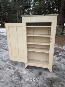 Antique Pine Kitchen Pantry Cupboard In Old White Paint Primitive Barn Find