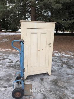 Antique Pine Kitchen Pantry Cupboard In Old White Paint Primitive Barn Find