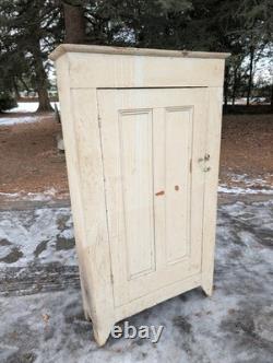 Antique Pine Kitchen Pantry Cupboard In Old White Paint Primitive Barn Find