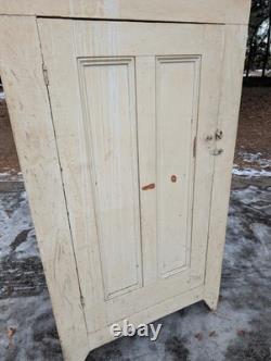 Antique Pine Kitchen Pantry Cupboard In Old White Paint Primitive Barn Find