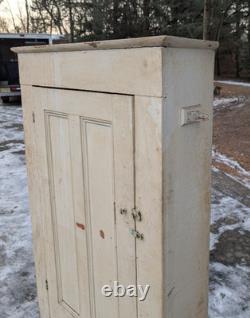 Antique Pine Kitchen Pantry Cupboard In Old White Paint Primitive Barn Find