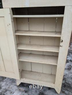 Antique Pine Kitchen Pantry Cupboard In Old White Paint Primitive Barn Find