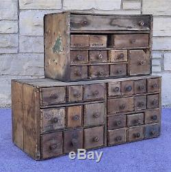 Antique Primitive 33 Drawer Wood Cheese Box Apothecary Hardware Cabinet
