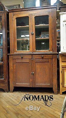 Antique Primitive Early Large Old Stepback Step Back Cupboard Cabinet