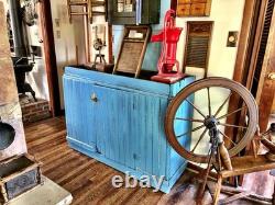 Antique Primitive Farmhouse Blue Chippy Painted Step Back Hutch Bottom Cupboard
