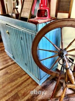 Antique Primitive Farmhouse Blue Chippy Painted Step Back Hutch Bottom Cupboard