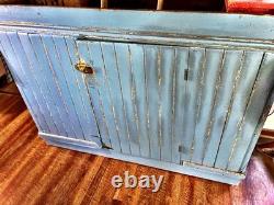 Antique Primitive Farmhouse Blue Chippy Painted Step Back Hutch Bottom Cupboard