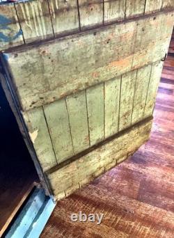 Antique Primitive Farmhouse Blue Chippy Painted Step Back Hutch Bottom Cupboard