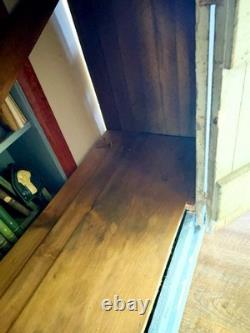 Antique Primitive Farmhouse Blue Chippy Painted Step Back Hutch Bottom Cupboard