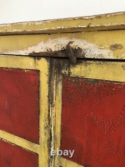 Antique Primitive Folk Art Pie Safe Punched Tin Original Red Yellow Paint Stars